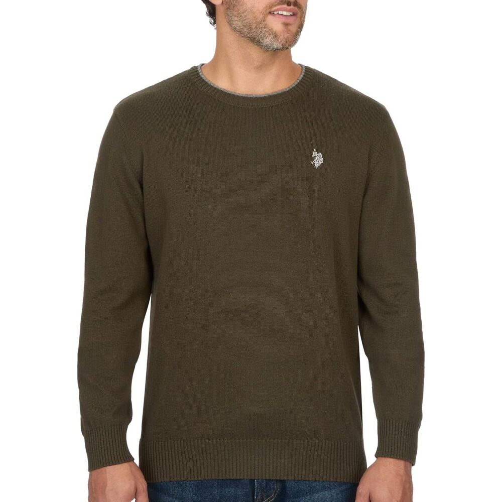 U.S. Polo Solid Jersey Crew Neck Sweater Pullover for Men
